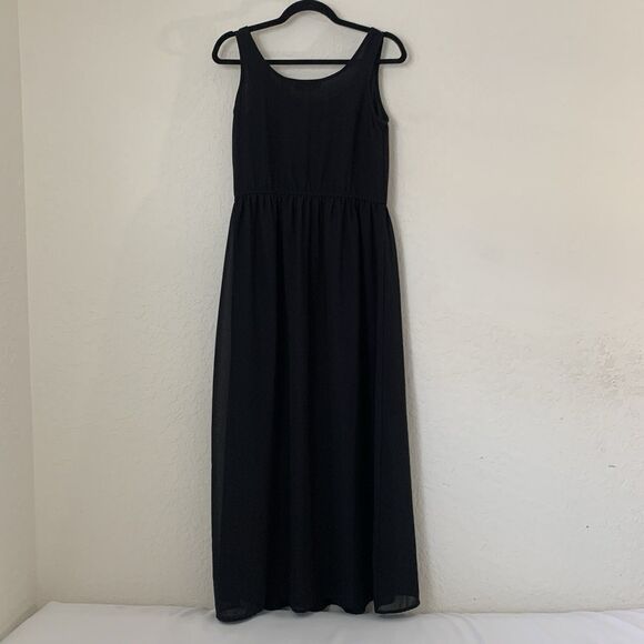 Flowy Maxi Dress Women S Black Sleeveless Sheer Boho Romantic Whimsygoth Fairy - Picture 2 of 8